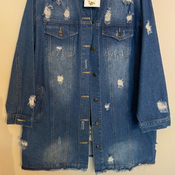 Velzera Embroidered Floral Distressed Denim Jean Jacket Size L - NWT - Picture 8 of 16